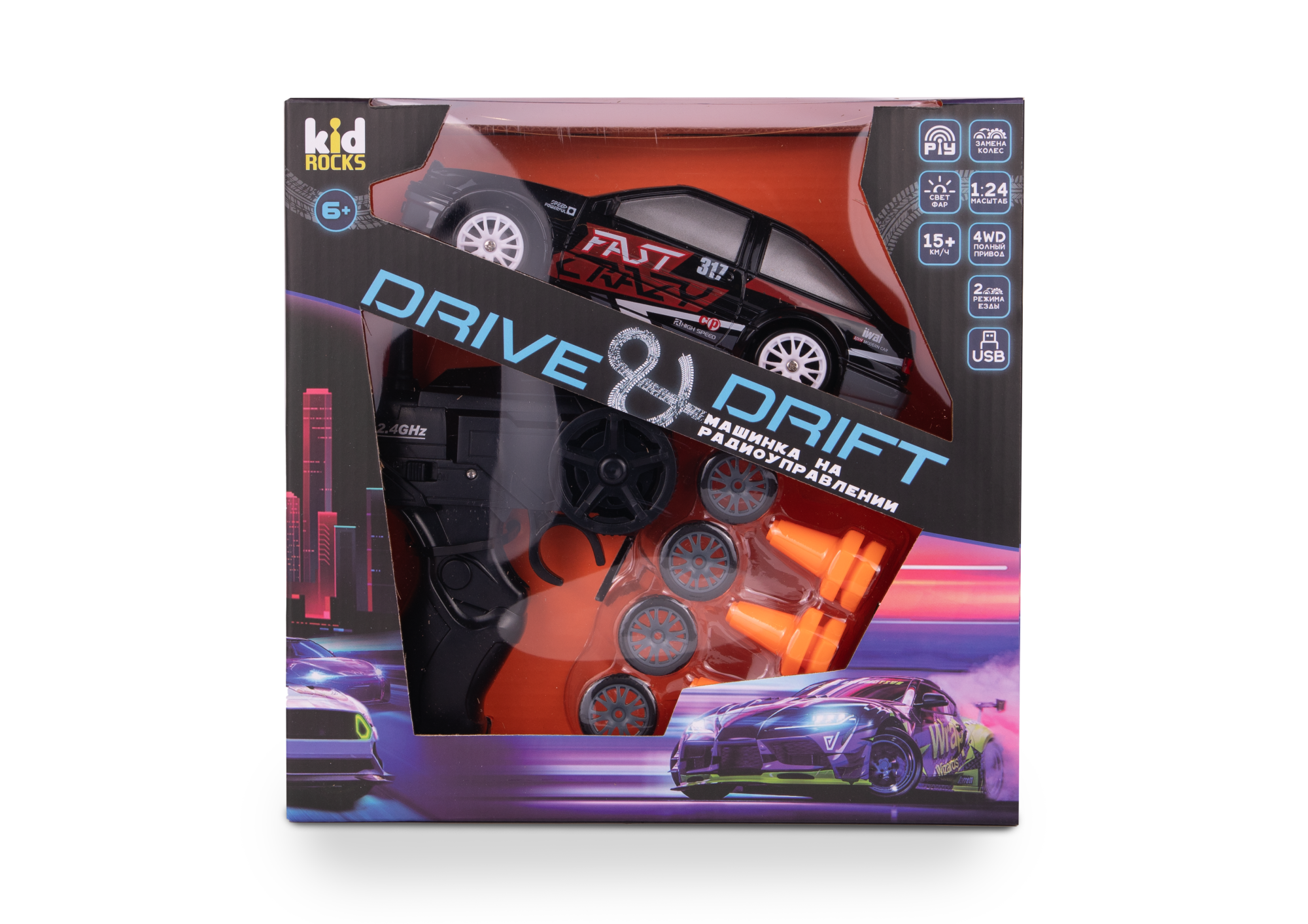 Машинка Р/У Kid Rocks 1:24 Легковая, черный, с аксессуарами