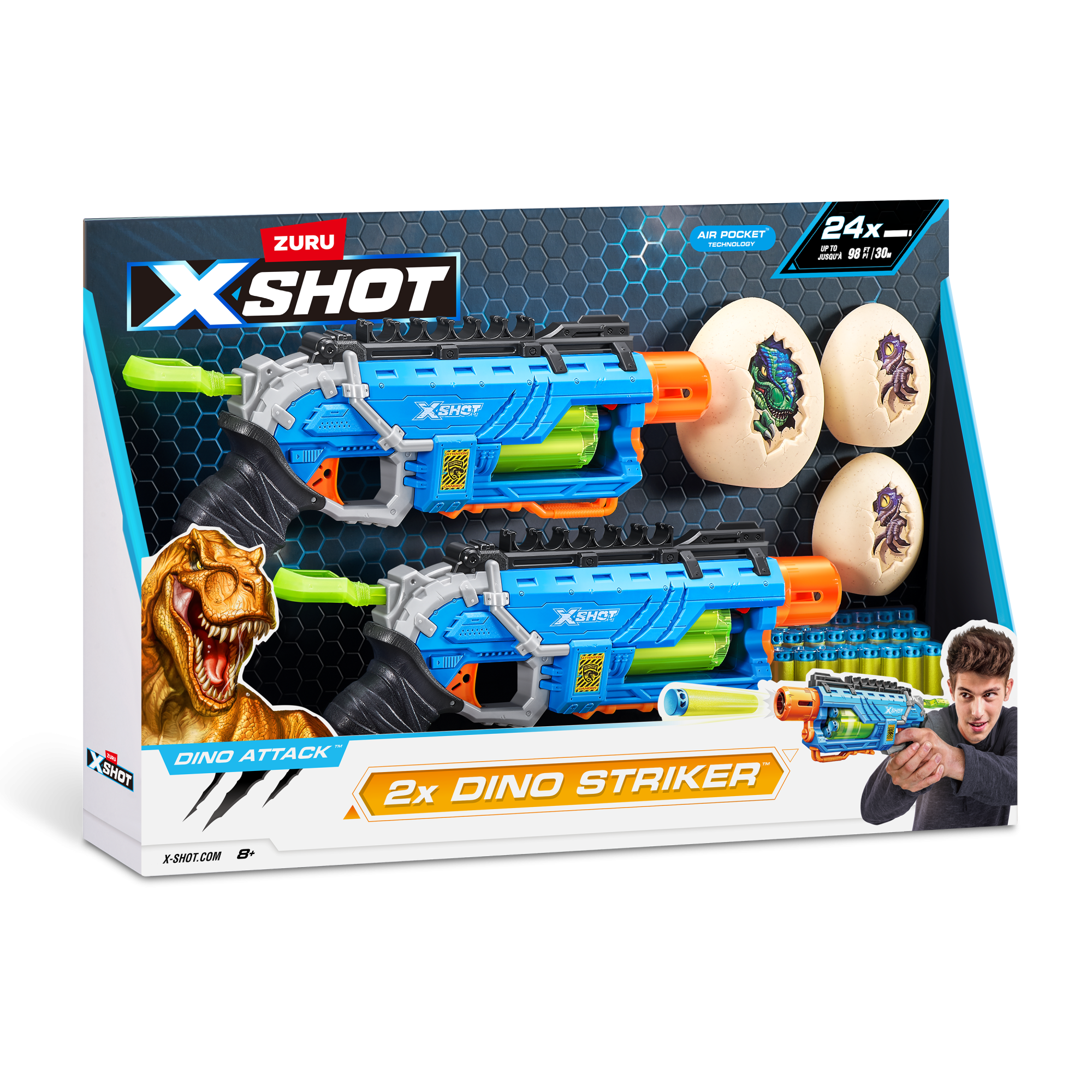 Игровой набор ZURU X-Shot DINO ATTACK Дино Страйкер ДУО (2 бластера, 4 мишени, 24 снаряда)
